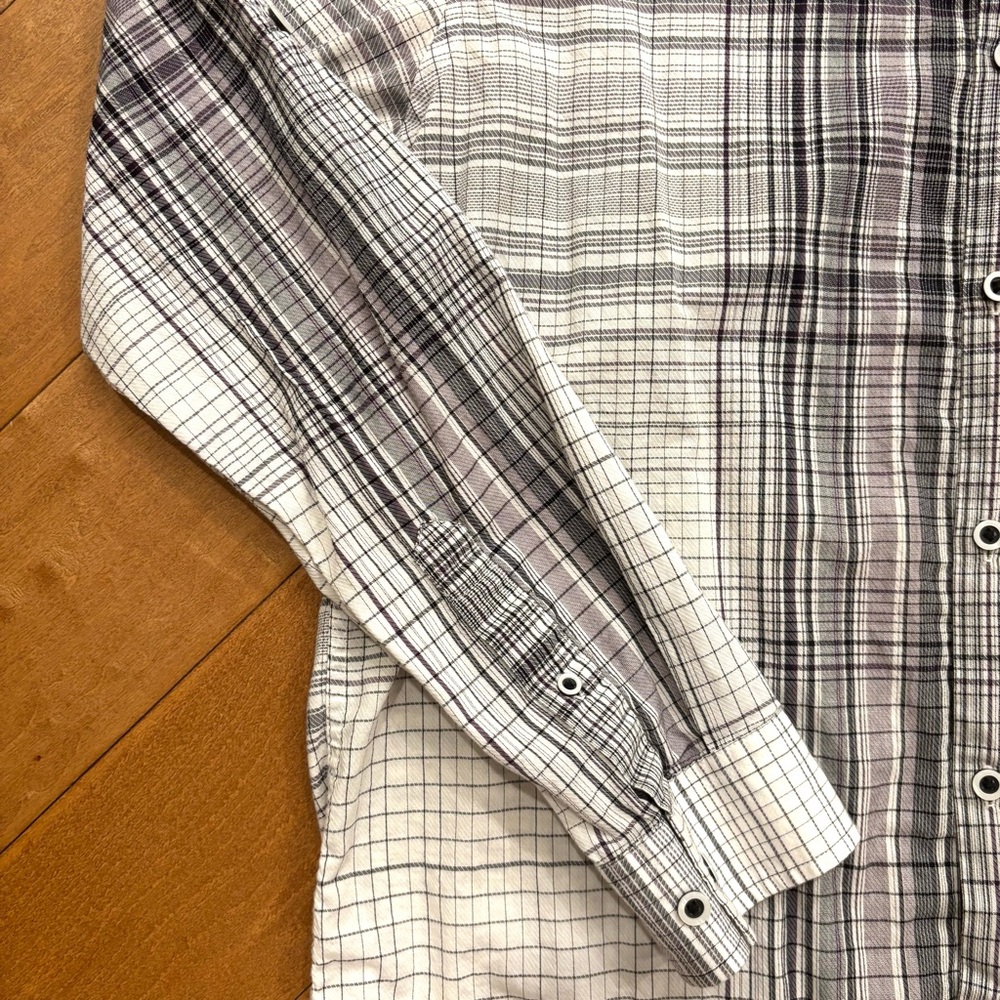 Alfani Mens Long Sleeve Button-front Cotton White and Gray Plaid Shirt Sz Large - Picture 3 of 11